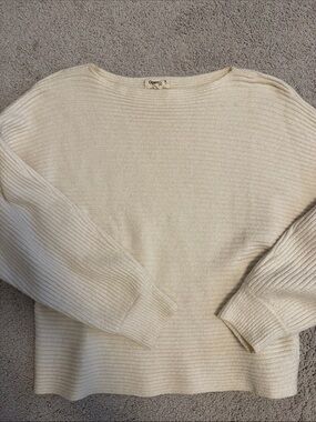 Open Edit Cream Ribbed Boatneck Sweater